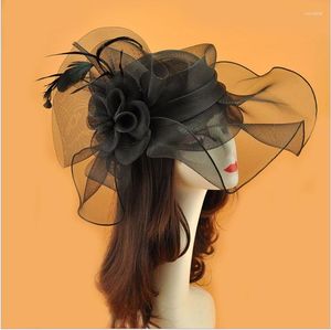 Bérets noir blanc Net fleur Fascinator chapeau épingle à cheveux mode femmes fantaisie spectacle Cocktail fête maille cheveux accessoires mariage
