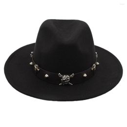 Beretten Zwarte wol Vrouwen mannen Fedora hoed brede rand Chapeu cloche Godfather Jazz Cap Steampunk Pirate Belt maat 56-58 cm