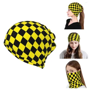 Bérets Noir Jaune Damier Bandana Cache-Cou Hommes Femmes Tricot Skullies Bonnets Casquettes Ski Tube Écharpe Gaiter À Carreaux Couverture De Visage