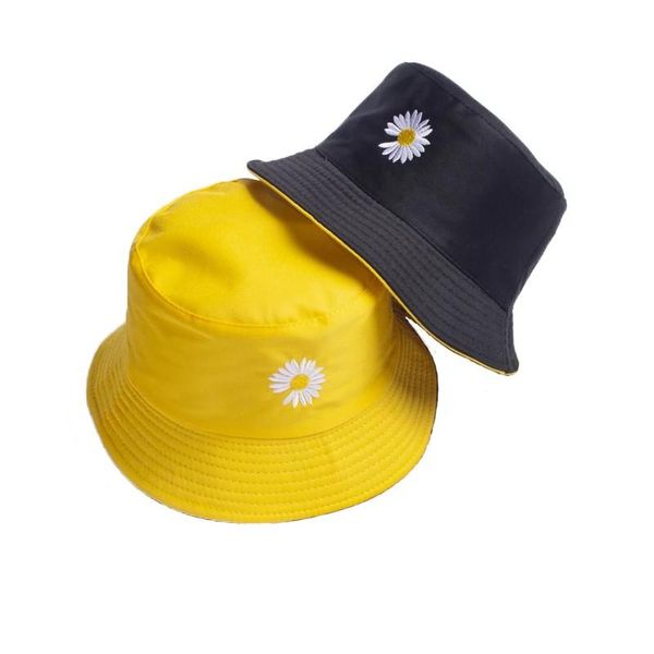 Boinas Negro Amarillo Flor Cubo Sombreros Mujeres Verano Fishman Sol Niñas Playa Viaje Panamá Para Hombres Algodón Bob Niños PlegableBerets