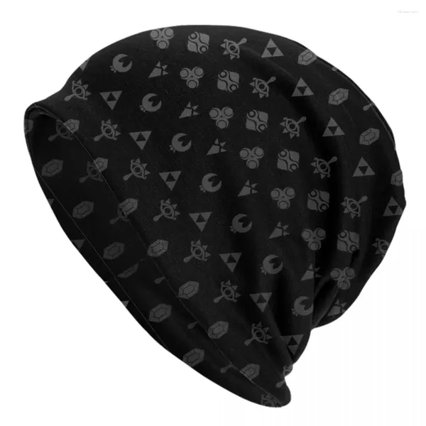 Berets Black Zelda Symbole Modèle Skullies Bons de bonnet Chapeaux de tricot chaud Unisexe Hiver Cool Chapeau de jeu Adult Game Bonnet