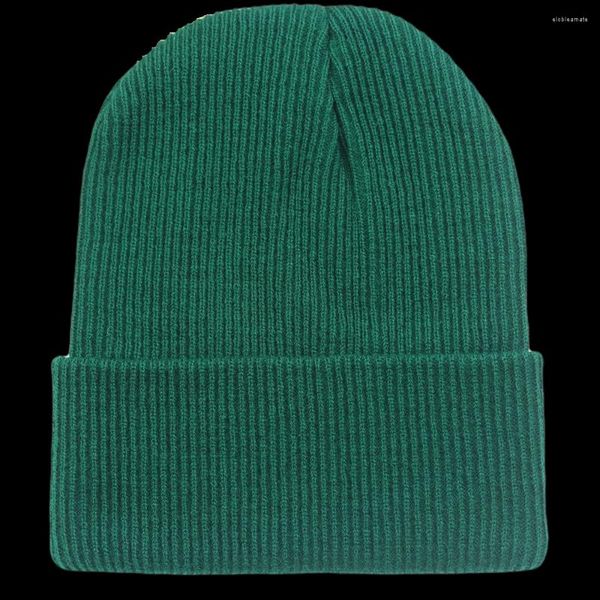 Bérets Blank Solid Winter Knit Beanie Hat pour femmes Hommes Stretch Doux Élégant Noir Orange Jaune Beige Vert Foncé