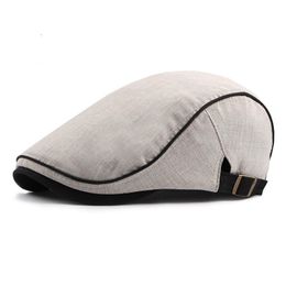 Bérets Blanc Été Béret Chapeau Britannique Style Coton Hommes Ivy Casquette Classique Vintage Sboy Mâle Cabbie Plat Rétro Visière DropshipBerets