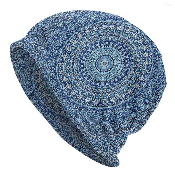 Boinas Blue Art Bonnet Homme Sombrero fino al aire libre Mandala Deco Skullies Gorros Gorras para hombres Mujeres Estilo Sombreros de tela