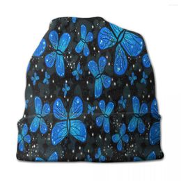 Bérets Bleu Papillon Coloré Skullies Bonnets Chapeau Goth Unisexe Casquette De Rue Chaud Thermique Élastique Bonnet Tricot