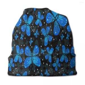 Boinas Mariposa azul Colorido Skullies Gorros Sombrero Goth Unisex Street Cap Cálido Térmico Elástico Bonnet Knit