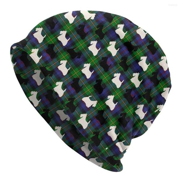 Boinas Azul Verde Tartán Scottish Terrier Plaid Bonnet Femme Hip Hop Sombrero de punto para mujeres Hombres Otoño Invierno Scottie Dog Gorros Gorra