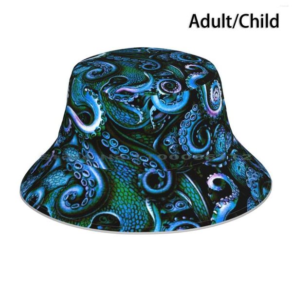 Bérets Blue Octopus Steampunk By Moose Disco Bucket Hat Sun Cap Moosedisco Sea Life Steam Punk Brimless