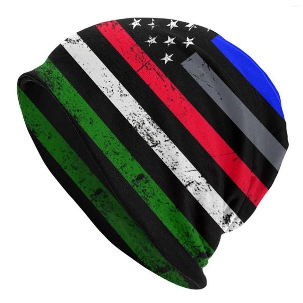 Bérets Bleu Rouge Vert Ligne Drapeau Américain Bonnet Pour Hommes Femmes - Unisexe Cuffed Plain Baggy Skull Cap Summer Winter Warm Daily Kni