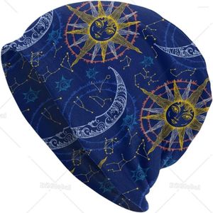 Bérets Blue Star Sun and Moon Knit Hat Slouchy Skull Cap Beanie pour hommes femmes écharpe décontractée Bandana lâche Stretch chapeaux