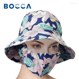 Berets Bocca emmer hoed met masker zonbescherming visser hoeden zonnebrandcrème adembare bloemenprint pet voor vrouwen meisje lente zomer