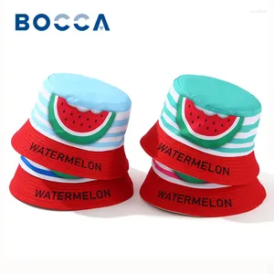 Berets Bocca Cartoon Watermelon Bucket Hat Children Cute Fisherman Hats Boys Girls Kids Panama Cap Omkeerbare zomer buiten zonnebrandcrème
