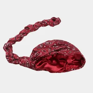 Boinas Bohe Estilo Paisley Estampado Turbante Envoltura para la cabeza para hombres Forro de satén Bandana elástica Durag Hip Hop para hombres Diadema Biker Pañuelo en la cabeza