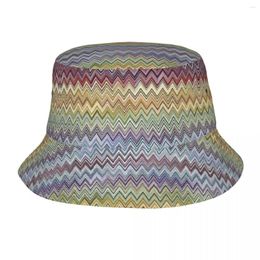 Bérets Boho Chic Moderne Zigzag Seau Chapeau Unisexe Personnaliser Été Plage Soleil Géométrique Multicolore