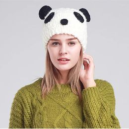 Boinas BomHCS Novedad Lindo Panda Gorros Gorros de invierno Gorros de punto hechos a mano para mujeres Gorras