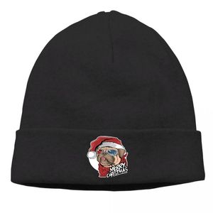 Berets Bonnet Cycling Gepakt hoed Pug Puppy Dog Santa Claus Christmas Cute Face Art Winter Winter Design Skullies Beanies Caps