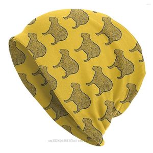 Berets Bonnet Hats Capybara Hydrochoerus Hydrochaeris Animal Men Women's Design Ink Art Yellow Winter Warm Cap Skullies
