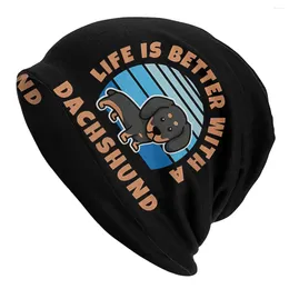 Berets Bonnet Hats Kawaii Dachshund Men Women's Life Is Better Dunne Cap Street Skullies Beanies Caps