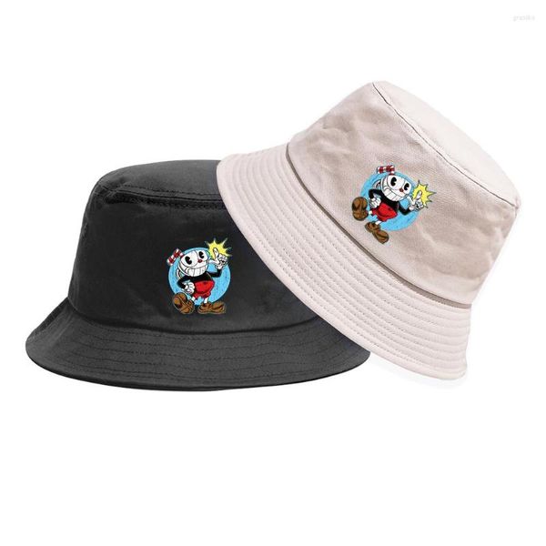 Boinas Boonie Hat Juego Cuphead Cubo Casual Pescador Teenger Gorra al aire libre Estudiante Verano Sol Playa Hip Hop