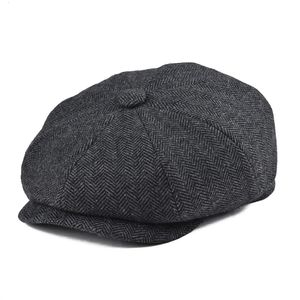Bérets BOTVELA Tweed laine 8 pièces noir chevrons sboy casquette hommes classique 8-quarts panneau Style casquettes plates femmes béret chapeau 231208