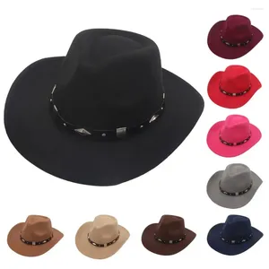 Bérets chapeau melon avec boucle de ceinture Style occidental amour haut bord large Protection de la tête Cowboy habiller chapeaux pour la fête