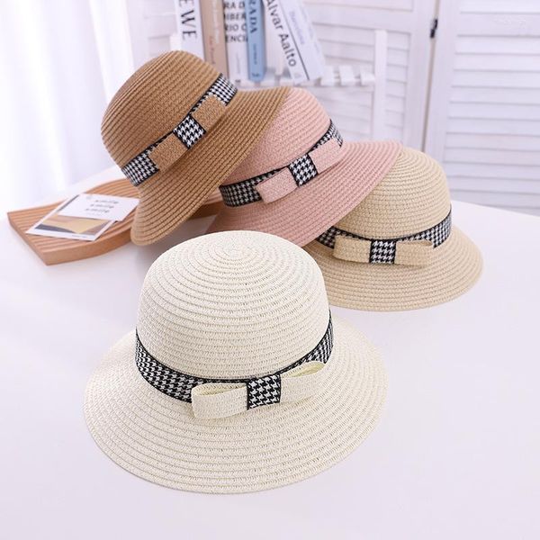 Boinas niño niñas sombrero de paja para el sol mujeres protección UV visera sombreros niños verano playa accesorios vacaciones padre-hijo gorras al por mayor