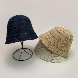 Boinas Braid Vel Retro Bucket Hats Women Hollow Out Sunshade Corea Versátil Casco Breatable Ins Fashion Fisherman Fisherman Tabs