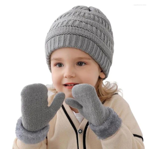 Bérets de marque pour enfants, ensemble de gants tricotés pour garçons et filles, bonnets en tricot en cachemire, casquettes pour bébés, Skullies chaudes