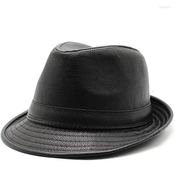 Boinas Marca Simple Jazz Caps Hombres PU Cuero Fedoras Sombrero para hombre Otoño Invierno Retro Bowler Sombreros Vintage Negro Panamá Cap