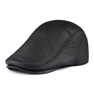 Beretas Brand Mujeres Men Boina Capas plana Sboy Sboy Cowskin Genuine Cuero Otoño Invierno Invierno cálido británico Ivy Hat Brownberets Beretsber