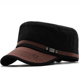 Bérets de marque hommes casquette militaire été automne décontracté chapeau de cadet lavé coton plat haut casquettes femme vintage armée chapeaux os homme 230830