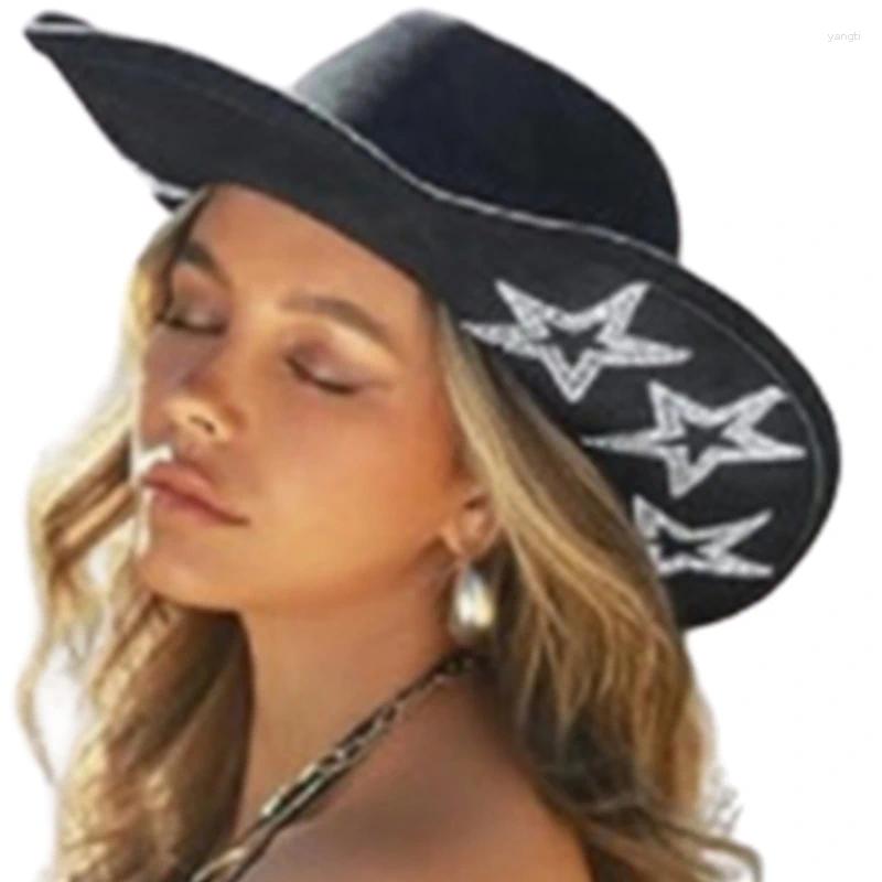 Berets Breathable Cowboy Hat Woman Prom Party With Star Pattern