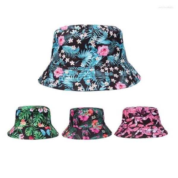 Bérets Chapeau de pêcheur respirant Feuille de plante imprimée double face créative européenne américaine design de luxe visage pare-soleil casquettes pour femmes