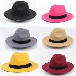 Bérets respirant couleur unie classique élastique Fedora chapeau unisexe laine feutre Jazz chapeaux élégants hommes femmes à large bord Panama Trilby casquette rétro