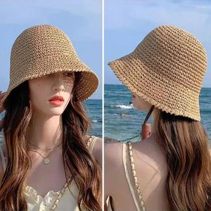 Bérets chapeau de seau de paille respirant femmes large bord Protection UV Panama casquette disquette pliable ombre