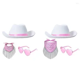Berets Bruid Cowgirl Hat Fringed Scarf Bachelorettes Party Costume Set Women Outfit