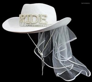 Berets Bruid Cowgirl Hat With Veil Novelty Cowboy Summer Beach Long Western Fancy Dress Accessory2181777