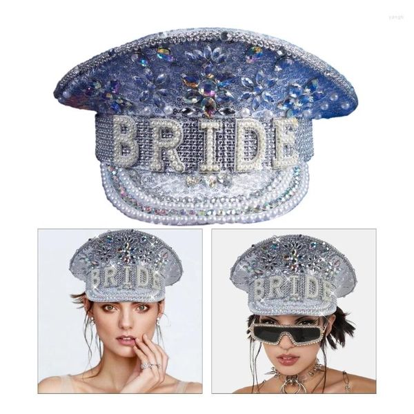 Bérets Chapeau de mariée Perles Capitaine Strass incrustés Délicat Diamants cloutés Main Perles