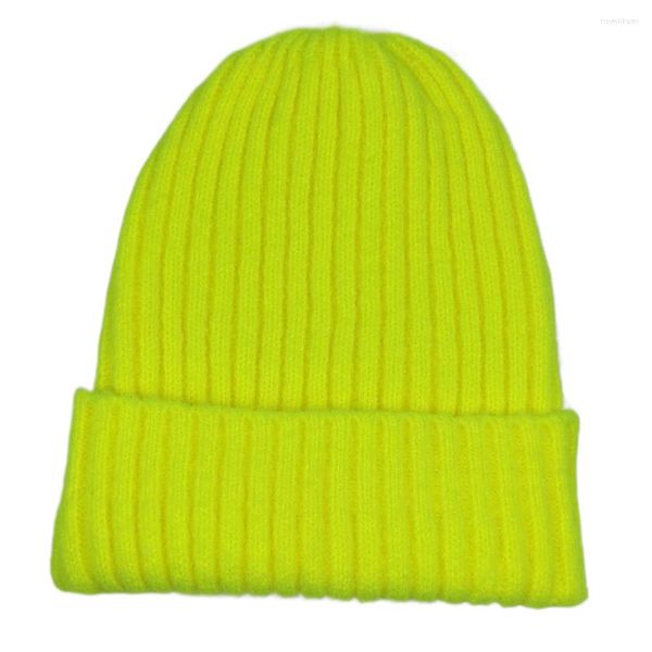 Boinas de color brillante, gorro de punto liso con calavera, gorros cálidos de invierno para mujer y hombre, gorros lisos, amarillo neón, naranja, verde, Borgoña