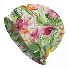 Bérets Fleurs Lumineuses Bonnet Chapeaux Tropical Hawaïen Floral Bonnet Personnalisé Tricot Chapeau Automne Adulte Sport De Plein Air Thermique Élastique Casquettes