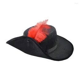 Bérets Grande-Bretagne Gentleman Fedora Chapeau avec plume Vintage Grand rouleau Bord Casual Femmes Hommes Party Show Cosplay Cap Po Props