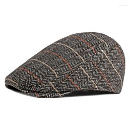 Berets British Beret Hat Men Men Herfst Winter Herringband piekte Ivy Cap Women Wool Blend Plaid Sboy Twill Driver Vintage Visor