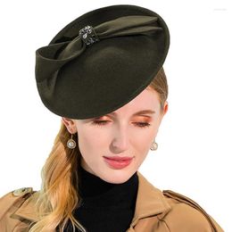 Berets Britse hoeden vrouwen fascinator voor wol vilt pilbox hoed leger groene fedora vintage boog bruiloft dames hatberetten baretsberets bere