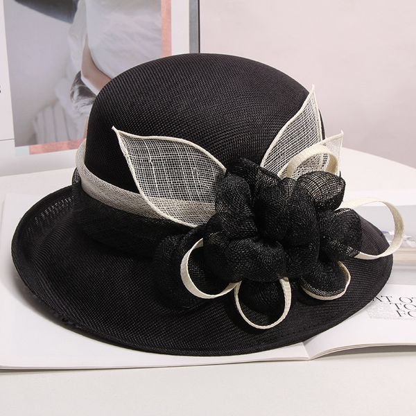 Boinas British Lady Deby Race Fedora Iglesia de verano Elegante Sinamay Flor Lino Sun Cap Mujeres Vaction Wide Brimmed Cloche Sombreros 230926