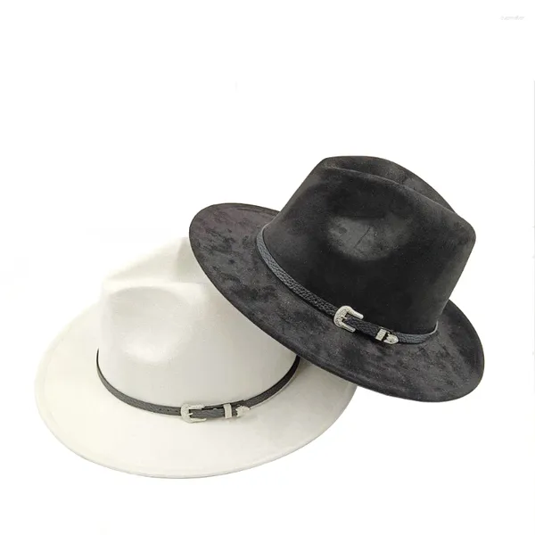 Boinas Estilo británico Cinturón Jazz Sombrero para mujer Otoño e invierno Top Hombre Ante Minimalista