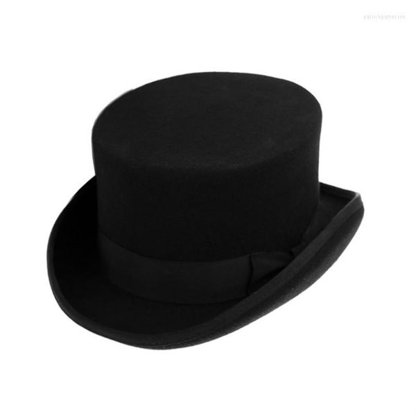 Boinas estilo británico hombres mujeres lana Fedora Steampunk sombrero de copa cilindro mago gorra mágica buen paquete Fedoras 12 cm alto B-8114
