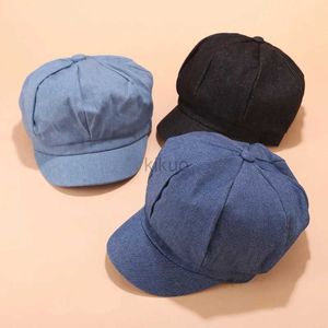 Berets Style British Solid Denim Chapeaux pour femmes Octogonal Newsboy Cap Ladies Casual Sun Hat Beret Femme Painter Cap Gorros Mujer D240417