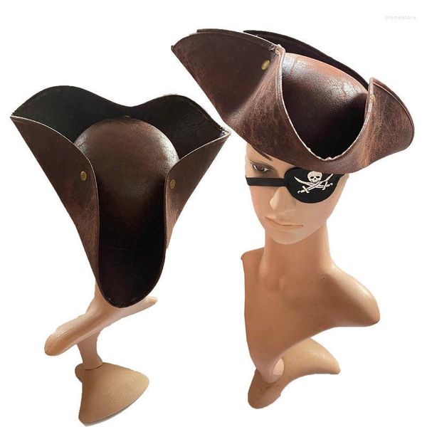 Bérets marron en détresse Tricorn chapeau mascarade fête Cosplay Pirate femmes hommes Aux cuir Costume accessoires casquette