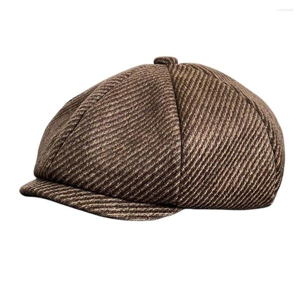 Bérets marron Sboy casquettes hommes automne hiver mélange de laine sergé Cabbies chapeau chaud 8 casque casquette NC10