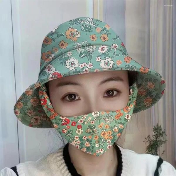 Bérets Bucket Hat Agricultural Work Masque poussiére avec le thé à ther Cap largeur river Protect Neck Anti-UV Women's